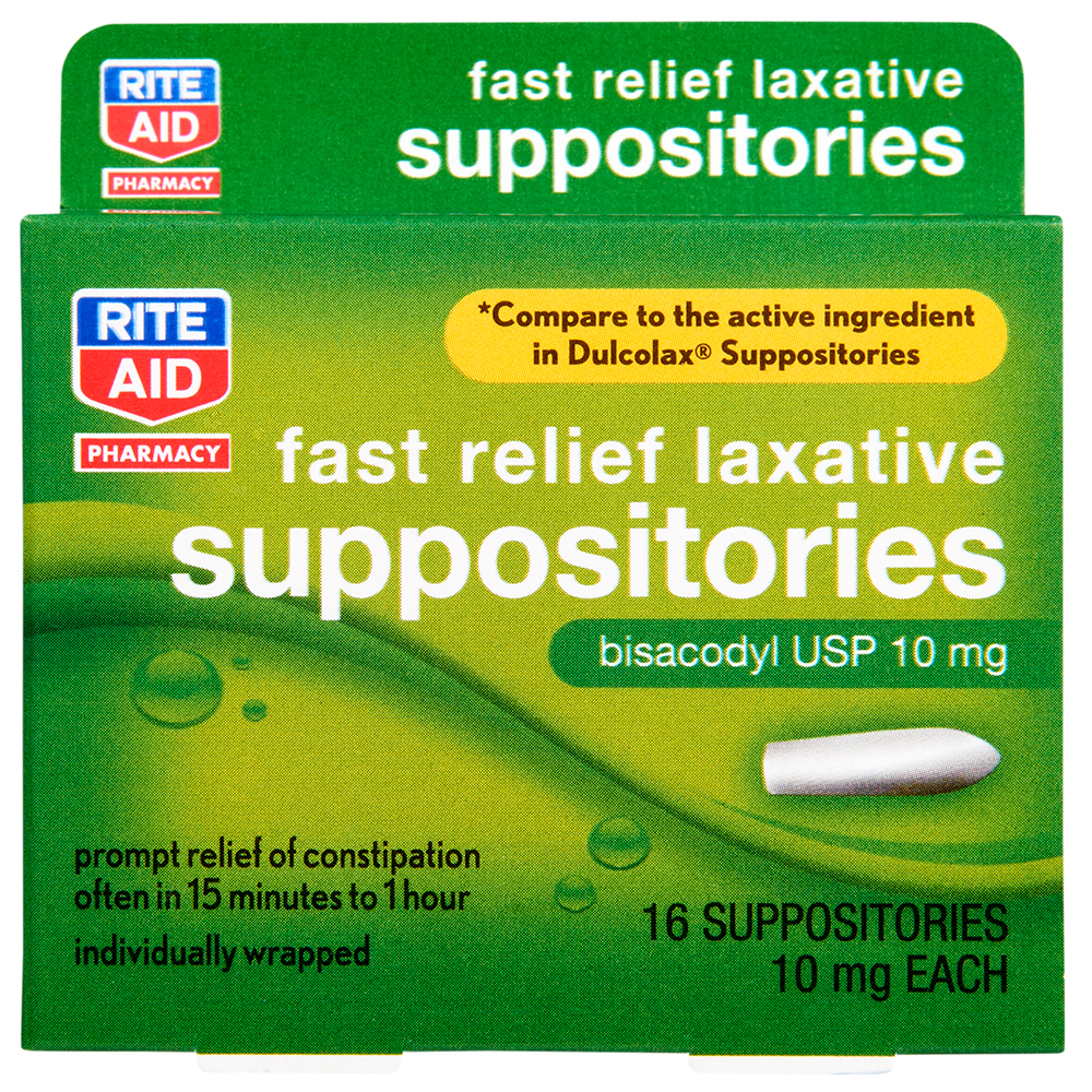 Rite Aid Fast Relief Laxative Suppositories, Bisacodyl USP 10 mg 16