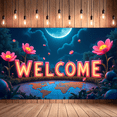 thumbnail image 4 of Neon Style Welcome Banner with Floral Elements and World Map Design Party Decorations Backdrop Photography Props for Gatherings Events and Celebrations, 4 of 7