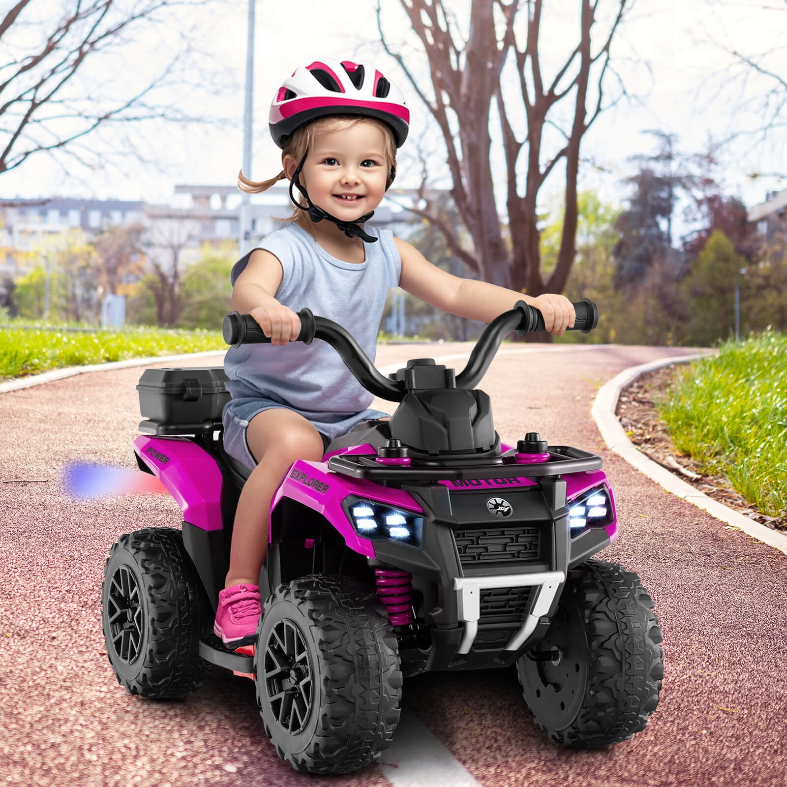Infans 6V Kids Ride On ATV w/ Music & Spray Function USB Port Storage Box Toy Car