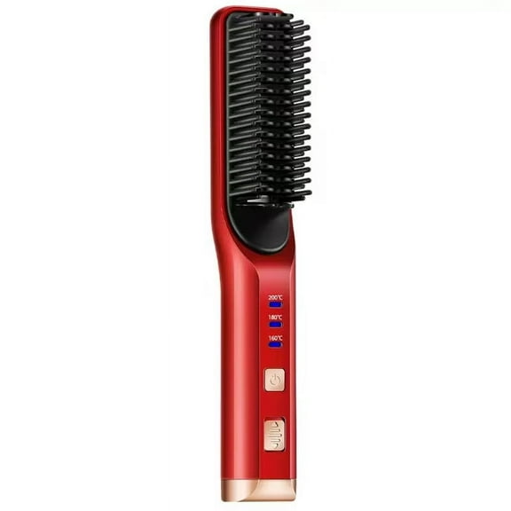 Cordless Beard Straightener Hair Comb Brush USB Rechargeable Wireless Anti Static Quick Heated Hair Straightening (Color :Red)
