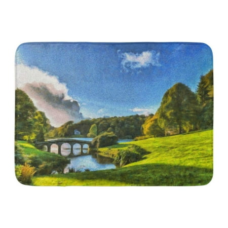 English Landscape Gardens GODPOK Acrylic Green Countryside Oil Painting of Landscaped Garden in English Stately Abstract Artist Rug Doormat Bath Mat 23.6x15.7 inch ()