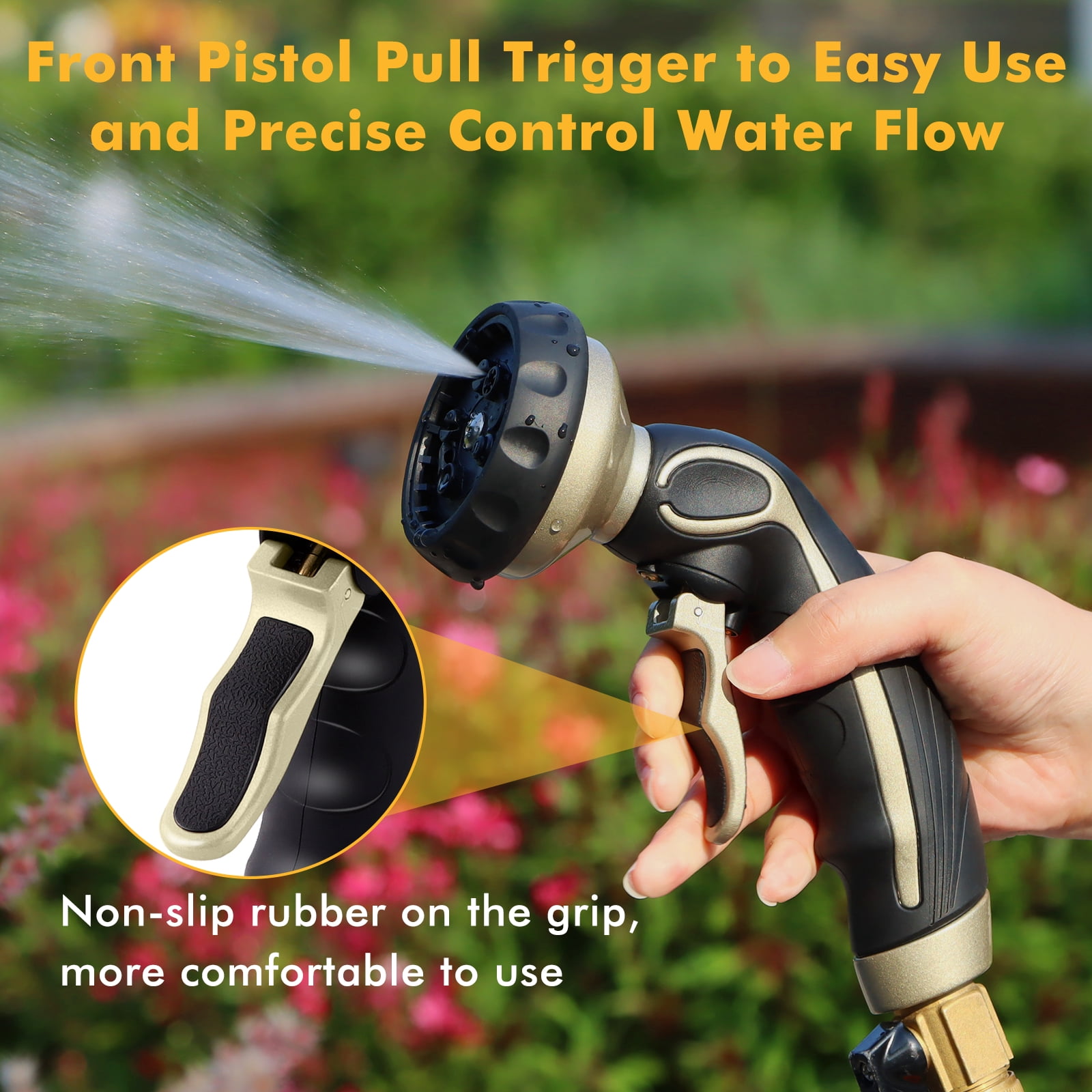 Restmo Garden Hose Nozzle, Heavy Duty Metal Water Hose Nozzle, High Pressure Hand Sprayer with Flow Control for Watering Plants & Lawns