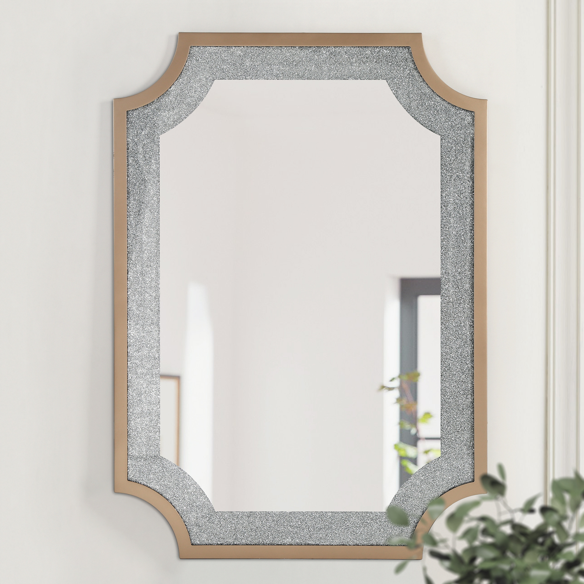 LNC 33.9"x47" Rectangular Gold Bathroom Wall Mirror with Rhinestone Inlay and MDF Frame