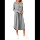 thumbnail image 3 of Vestido Informal Holgado de Cuello Redondo y Larga para Mujer, con Bolsillos Inclinados y Dobladillo Curvo. Plata M, 3 of 9