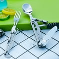 thumbnail image 2 of Folding Cutlery Portable Anti-rust Temperature-resistant Corrosion-resistant Impact Resistant Corkscrew Tableware High Strength Stainless Steel Disassembly Camping Fork Spoon Cutter for O, 2 of 12