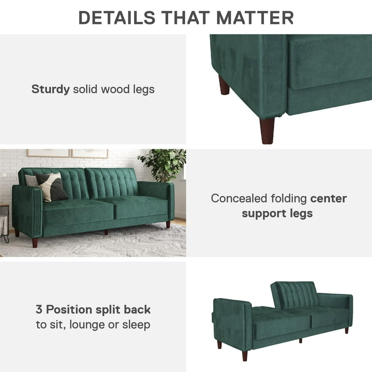 DHP Modern Vintage Convertible Sofa Bed, Pin Tufted Transitional