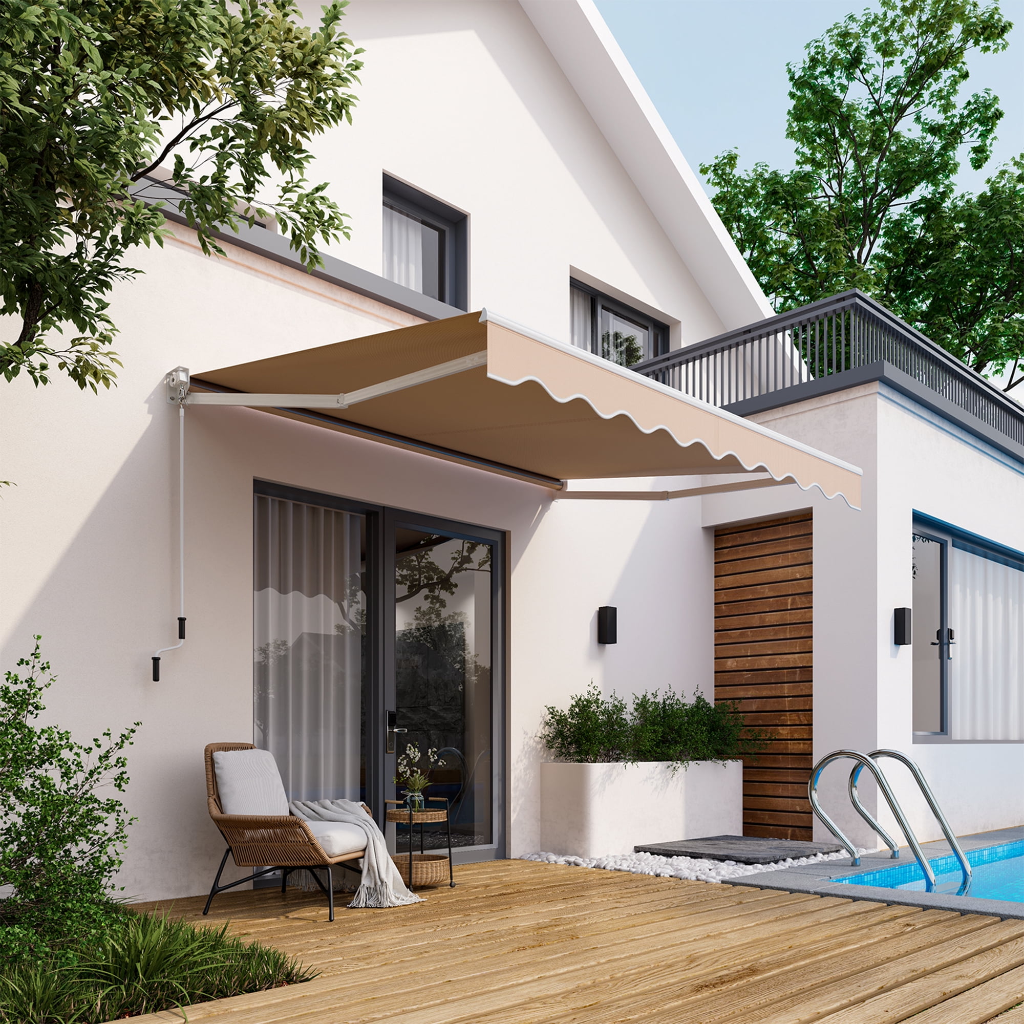 Gymax Fashion 10' x 8.2' Retractable Awning Sunshade Shelter Manual Crank Handle Beige