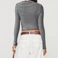 thumbnail image 6 of Women's Y2K Cropped Slim Fit U-Neck Long Sleeve Knit T-Shirt, Two Tone Striped Design Stretchy Comfortable Top for Casual Wear, Daily Outfits and Retro Fashion Style Black L, 6 of 7