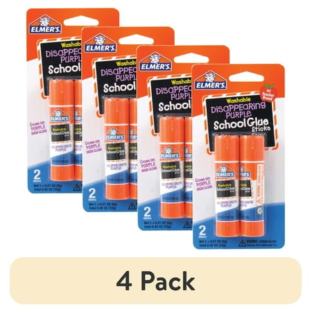 (4 pack) Elmer's Disappearing Purple School Glue Sticks, Washable, 2 Count