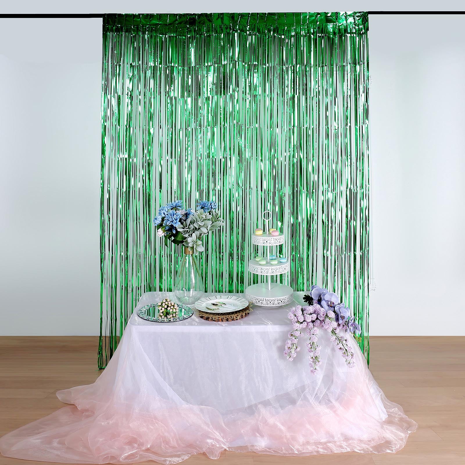 Efavormart 8ft Green Metallic Foil Fringe Curtain - Doorway and Party ...