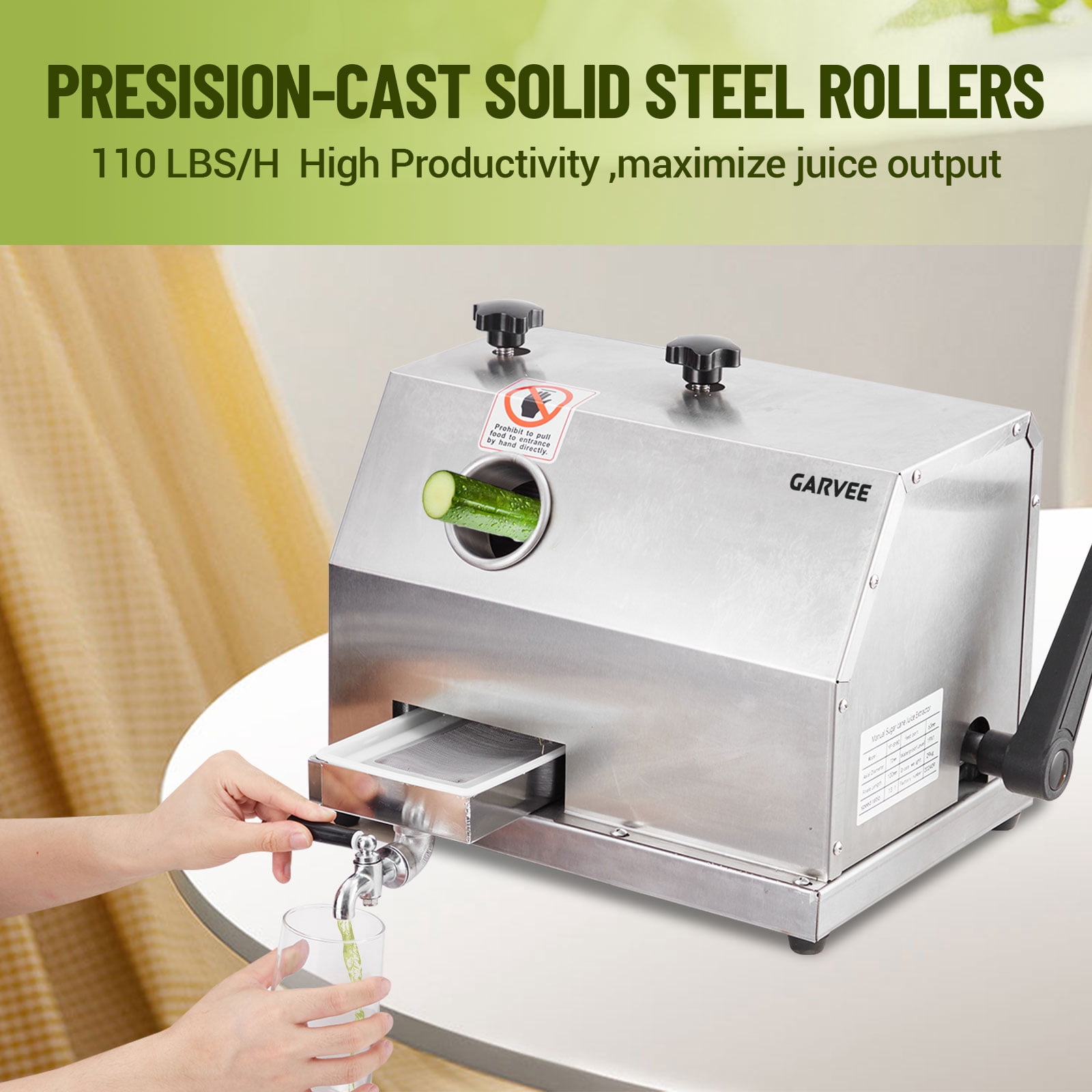 Garvee Commercial Manual Sugar Cane Juicer 110 LBS/H Stainless Steel 3 Rollers Sugarcane Press Extractor Countertop Machine for Home and Business