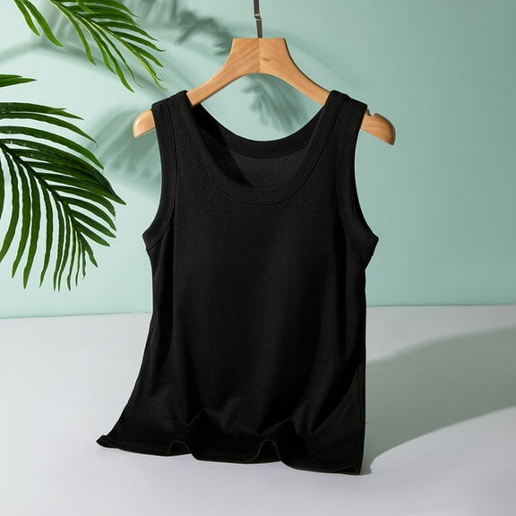 TODOZO Women Built-in Bra Tank Tops Sleeveless Casual Shirts Racerback Ribbed Fitted Tank Tops Round Neck Slim Fit Vest,Suitable for All Seasons Summer Tops Clothes Outfits 2025 Black L