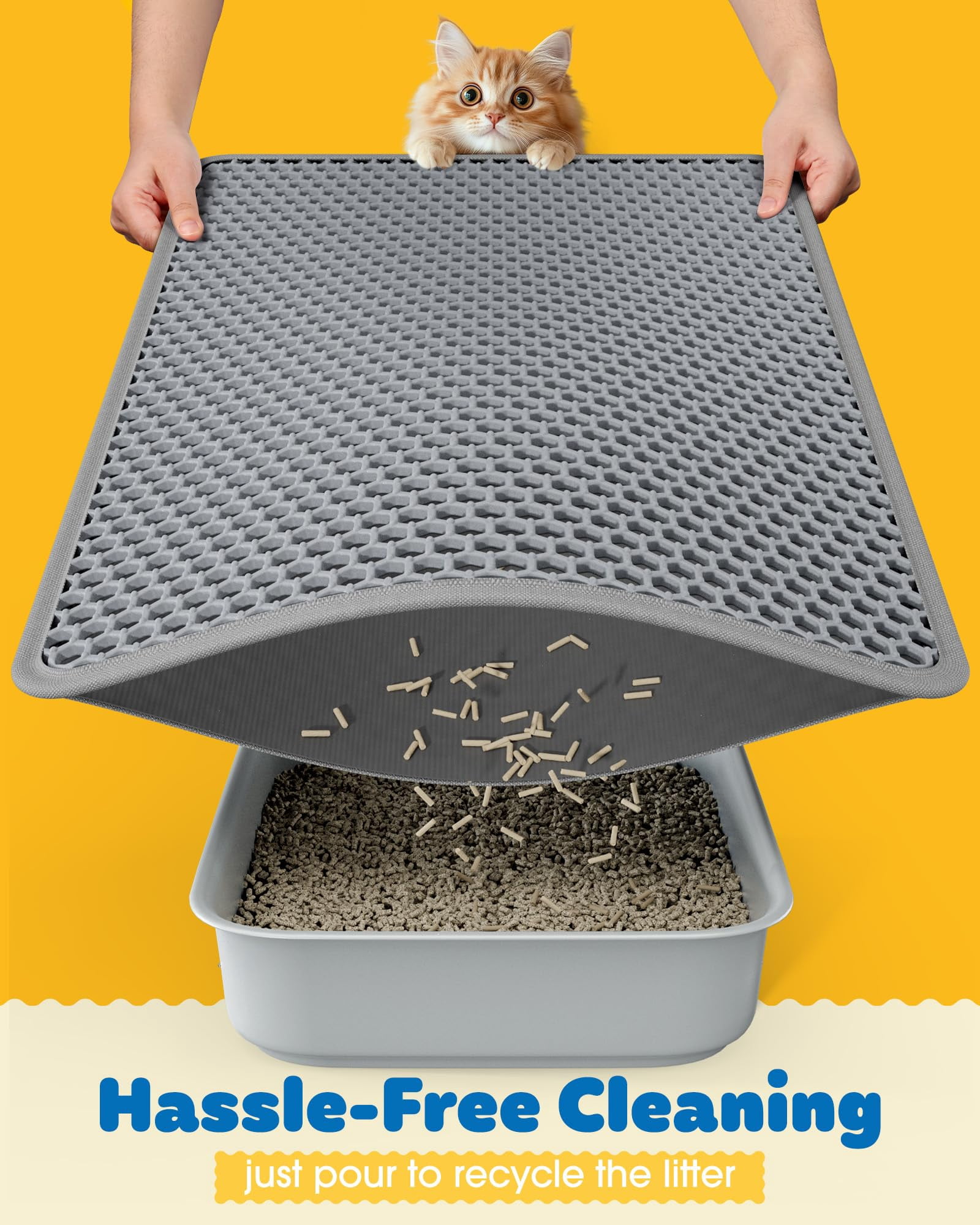 23" x 35" Cat Litter Mat - Ultra-Large Litter Box Mat with Double Layers, Urine-Proof and Non-Slip Litter Trapping Mat, Easy to Clean Kitty Litter Mats for Floor, Scatter Control, Grey