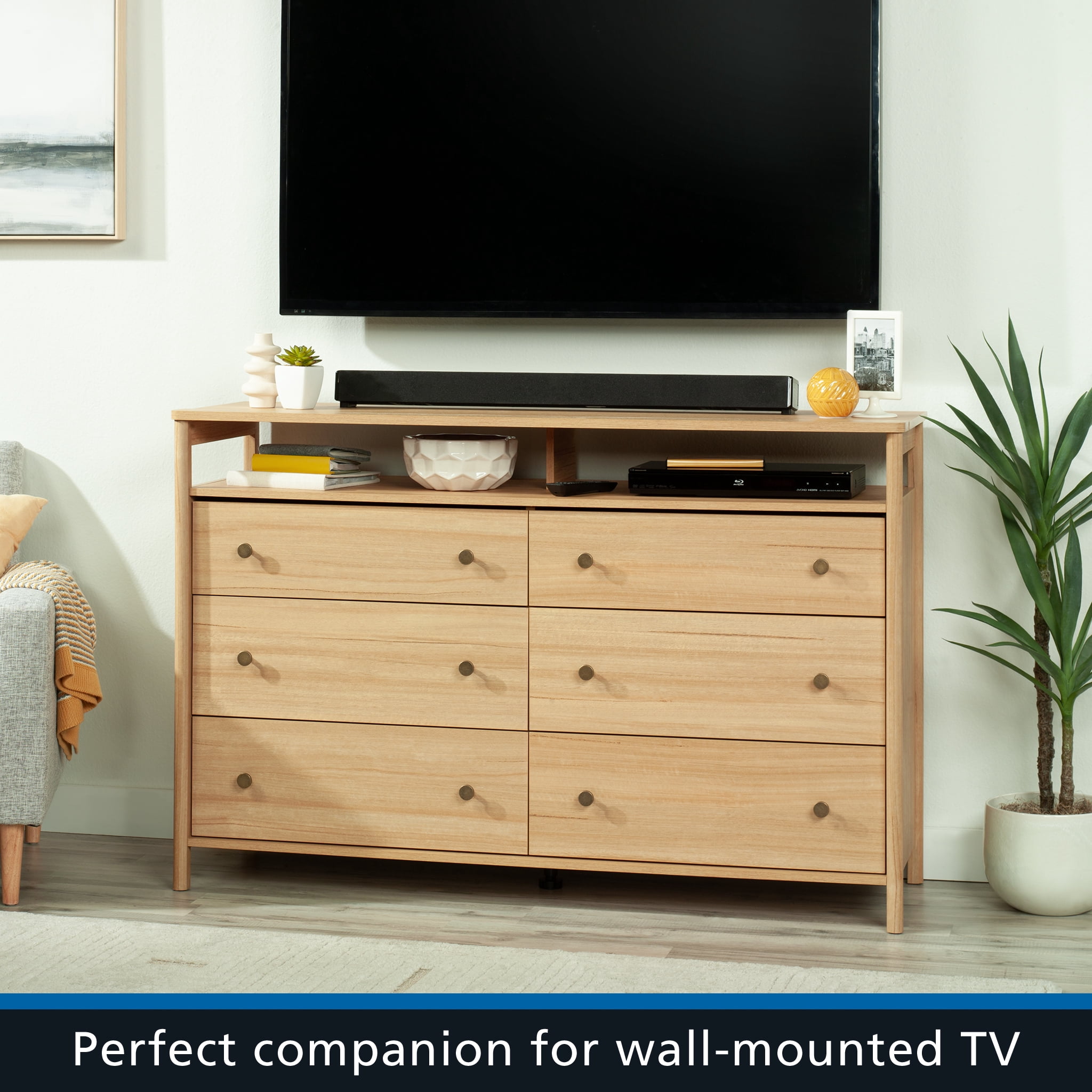 Mainstays Dowel 6 Drawer Dresser, Natural Teak Finish