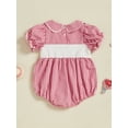 thumbnail image 6 of BemeyourBBs Baby Girl Baseball Plaid Romper Doll Collar Short Sleeve Bodysuit, 6 of 9