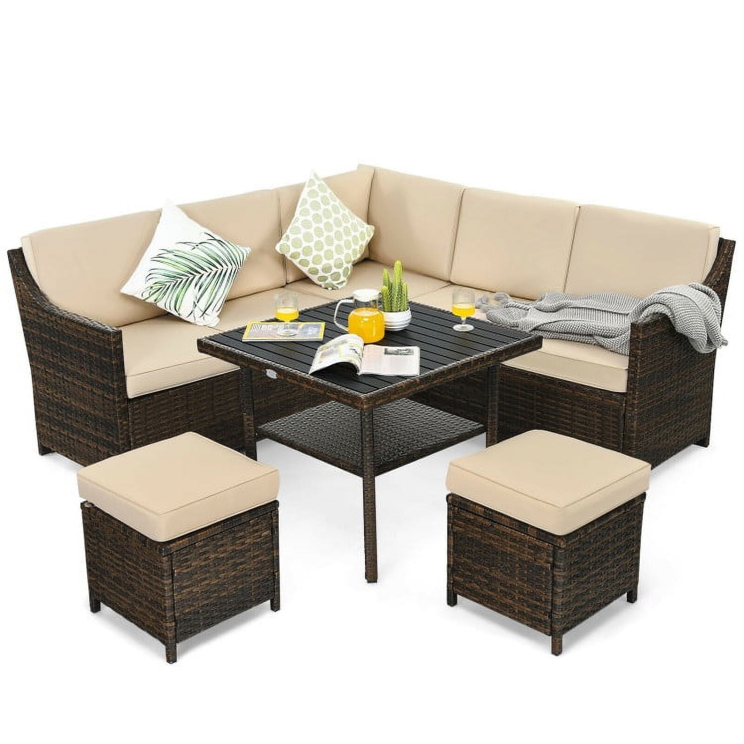 Aimee Lii 6 Pieces Patio Rattan Dining Sofa Funiture Set, Outdoor Deck Furniture Aimee Lii 6 Pieces Patio Rattan Dining Sofa Funiture Set, Outdoor Deck Furniture