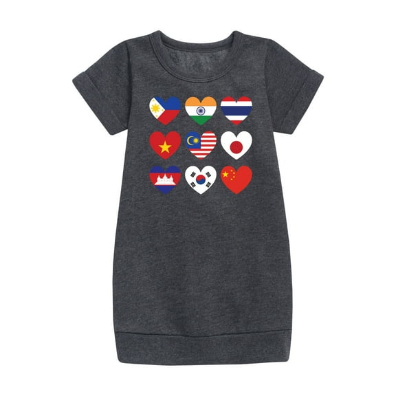 Instant Message - AAPI Heart Flags - Toddler And Youth Girls Short Sleeve Graphic T-Shirt