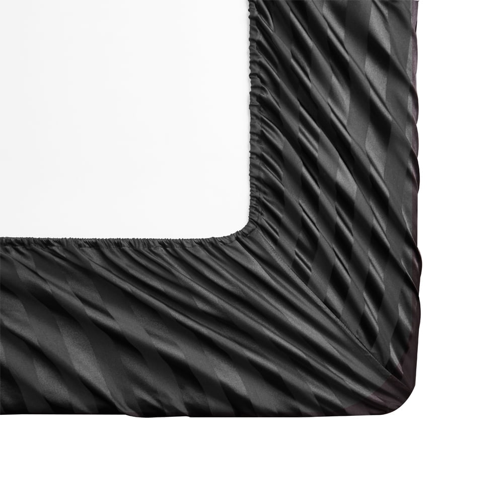 AiMay Italian Style  6 Piece Satin Bed Sheet Set Stripes Super Soft Deep Pocket 1800 Luxury Rich Silk 1 Flat Sheet 1 Fitted Sheet 4 Envelope Pillowcases Stain-Resistant Wrinkle Free (Queen, Black)