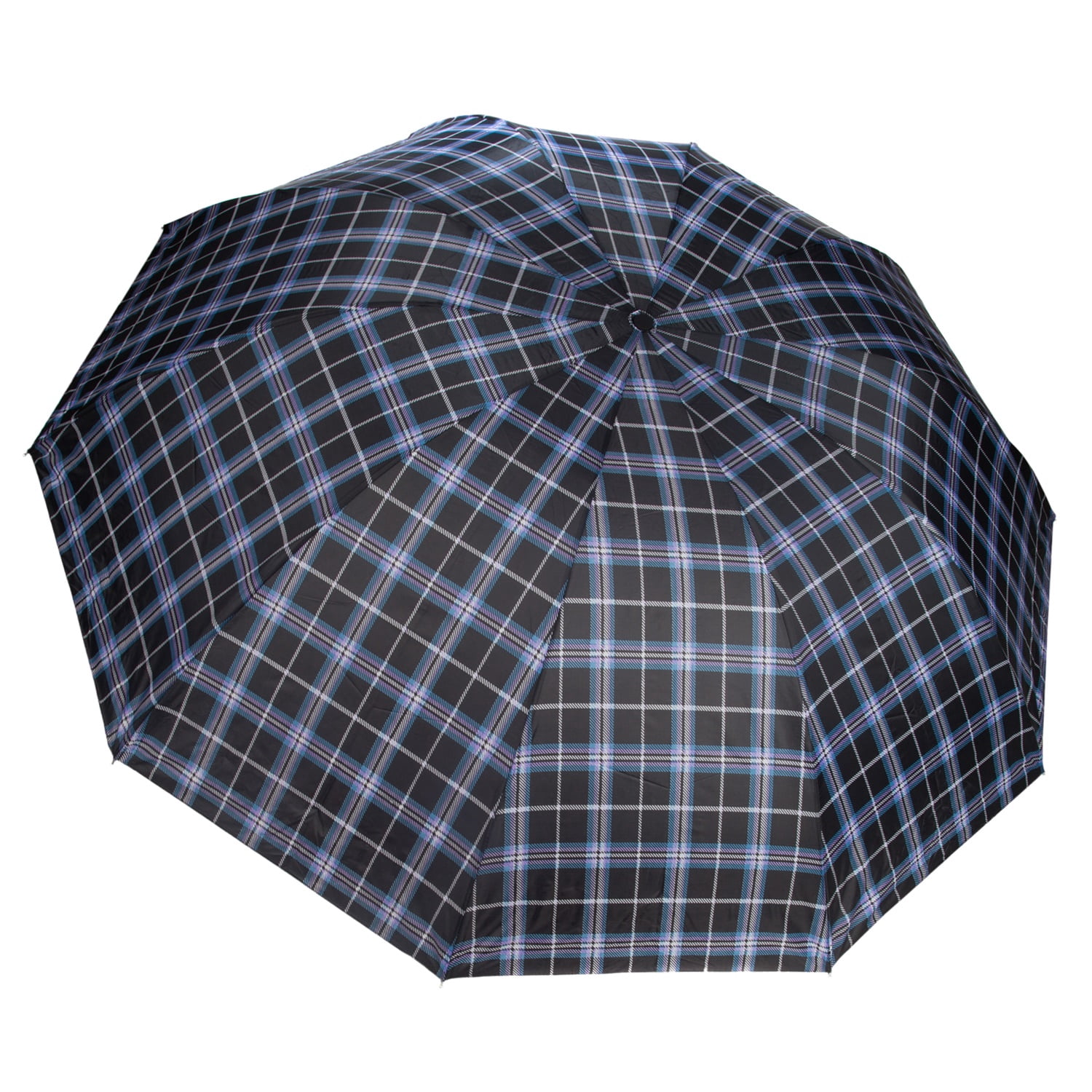 Plaid Lightweight Compact Travel Sized Windproof Nylon Umbrella With Easy Open Button