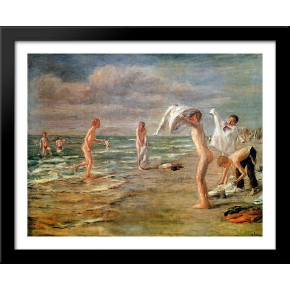 Swimming boys 34x28 Large Black Wood Framed Print Art by Max Liebermann