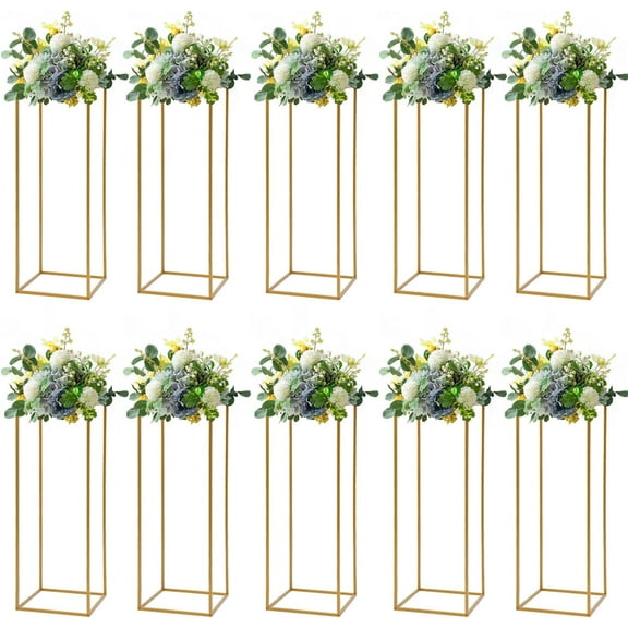 10 Pcs Gold Wedding Flower Vase, Metal Column Flower Holder, 32in/80cm Metal Geometric Centerpieces Vase for Table, Home Party Wedding Decorations Flower Stand
