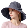 thumbnail image 4 of Cutuoiiu Summer Striped Pattern Wide Brim Bucket Hat for Women, Breathable Woven Sun Hat Decorated With Elegant Bow, Beach Travel Outdoor Vacation Sun Shade Hat, 4 of 7