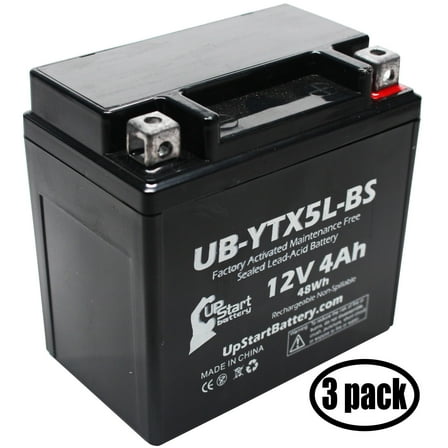 3-Pack UpStart Battery Replacement for 2011 Yamaha XC50 Vino Classic 50CC Factory Activated, Maintenance Free, Scooter Battery - 12V, 4Ah, UB-YTX5L-BS
