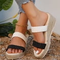 thumbnail image 2 of Rokment Boho Espadrilles Platform Wedge Dress Sandals for Women Black White Color Block Fashion Casual Braided Leather Open Toe Chunky High Heels Beach Summer Shoes C Size 9.5, 2 of 8