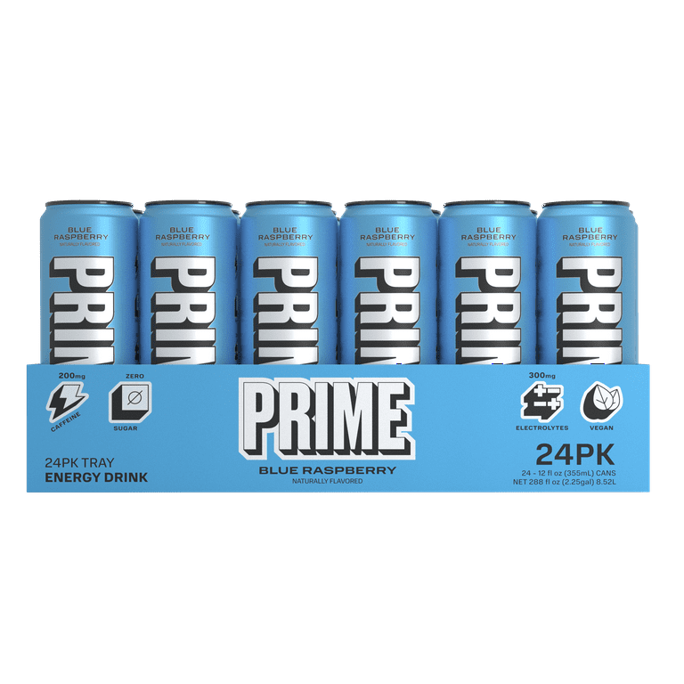Prime Sugar Free Energy Drink, Blue Raspberry, 12 fl oz, 24 Pack