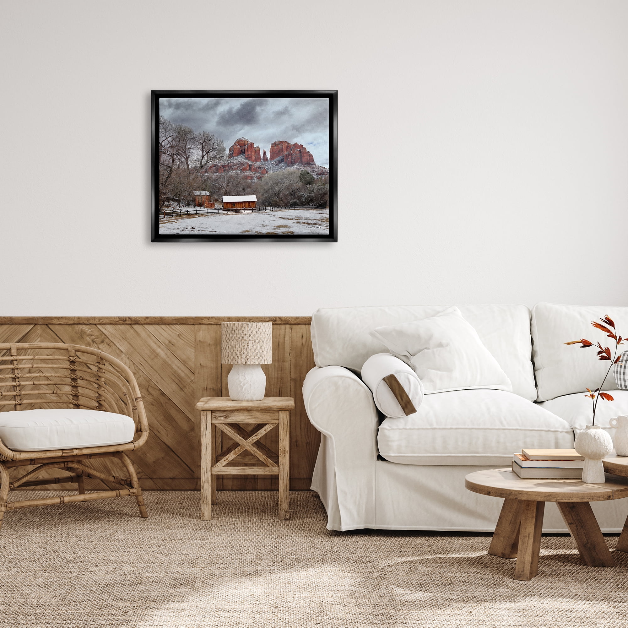 Stupell Industries Snowy Rural Landscape Nature Photography Black Floater Framed Art Print Wall Art, 31 x 25