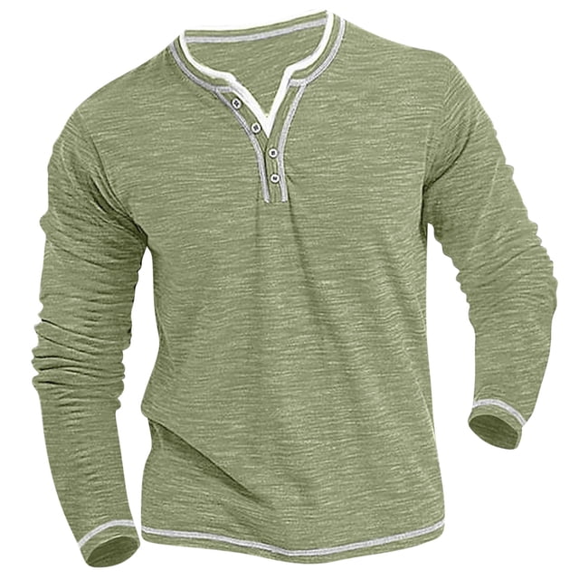 Jalioing Casual Long Sleeve Shirt for Men Button V Neck Loose T Shirt Solid Color Fashion Basic Tees Tops