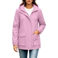 thumbnail image 4 of Xaqiouau Women Hooded Waterproof Mid Length Rain Jacket Casual Drawstring Windbreaker with Flap Pockets Lightweight Outdoor Coat, 4 of 6