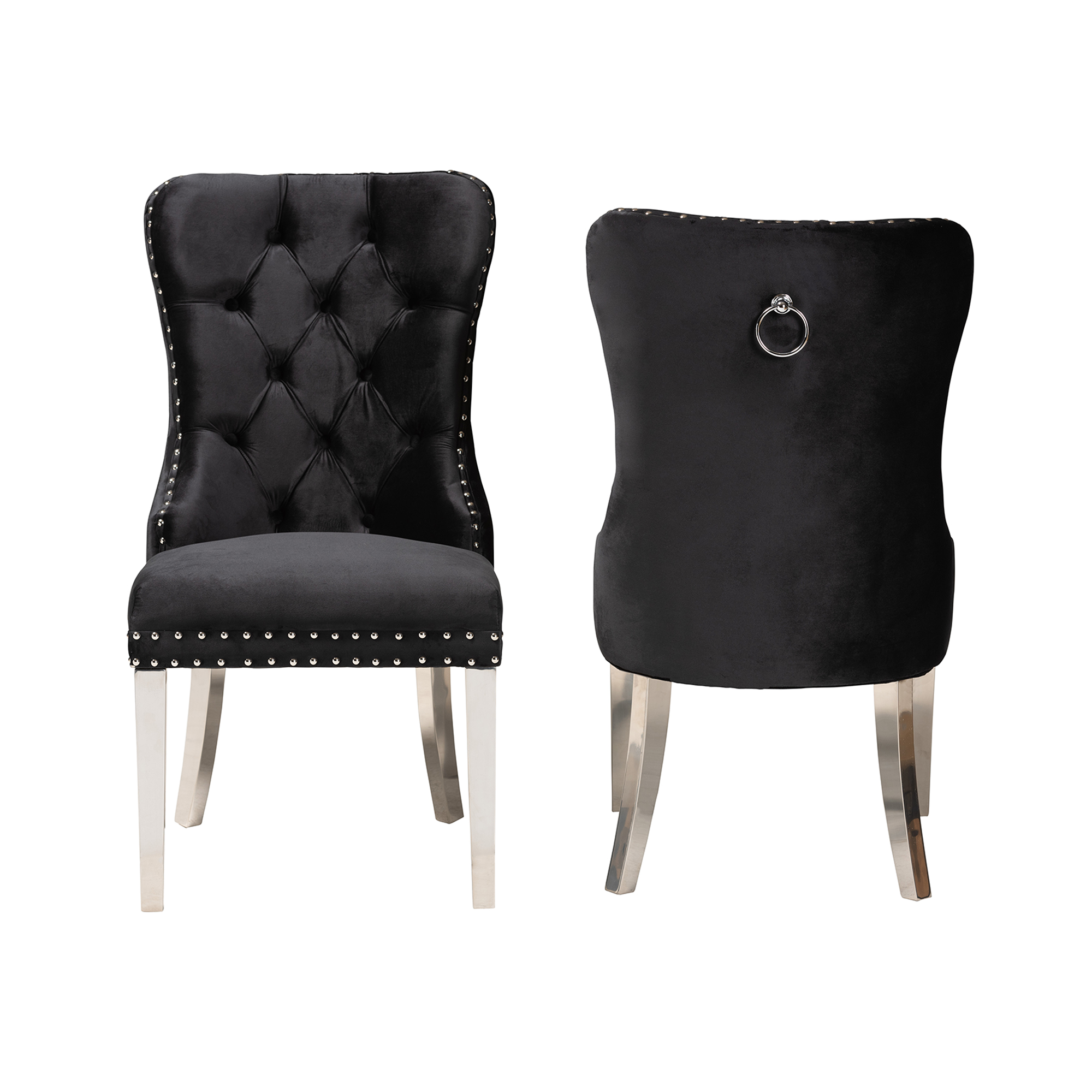 Baxton Studio Honora Contemporary Glam and Luxe Black Velvet Fabric and Silver Metal 2-Piece Dining Chair Set