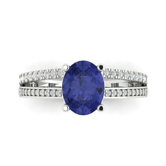 Solitaire with Accents Engagement Ring for Women - 2.32ct Simulated Tanzanite in 14K White Gold Promise Ring