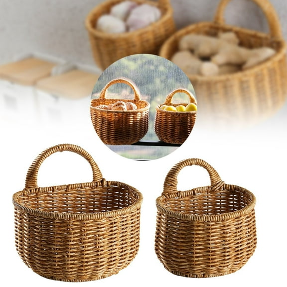 Hanging Storage Wicker Baskets Wall Mounted Woven Hanging Basket Wicker Small Basket With Handle Wicker Basket With Handle Small Basket Organizer for Plants Toys Towels