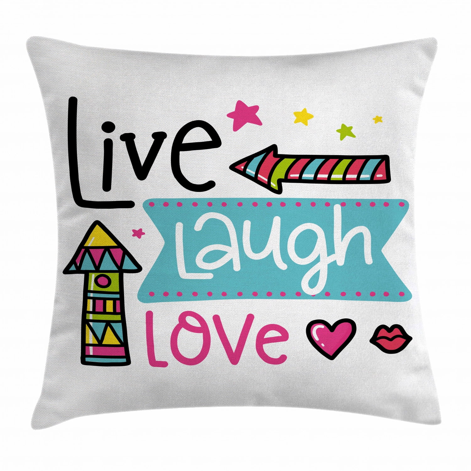 Live Laugh Love Decor Throw Pillow Cushion Cover, Lively Colors Cartoon