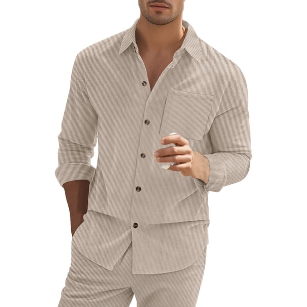 pstuiky camisa de manga larga para hombre, Camisa de color liso para hombre, de botonadura sencilla, con solapa y manga larga top de hombre s
