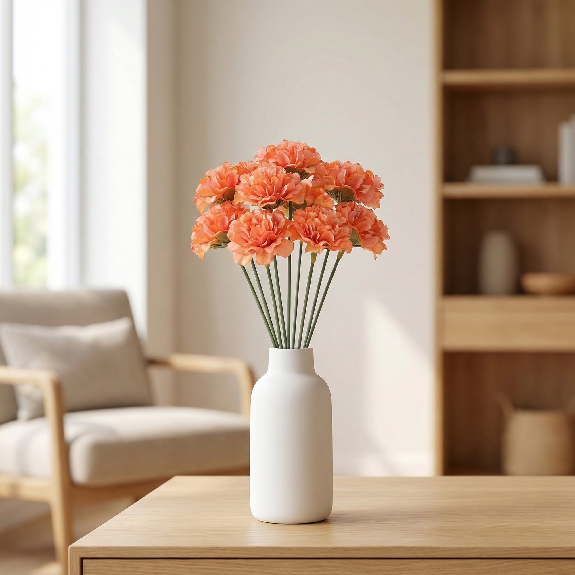 Unique Bargains Artificial Chrysanthemum Silk Mums Bouquets Orange 7.1inch