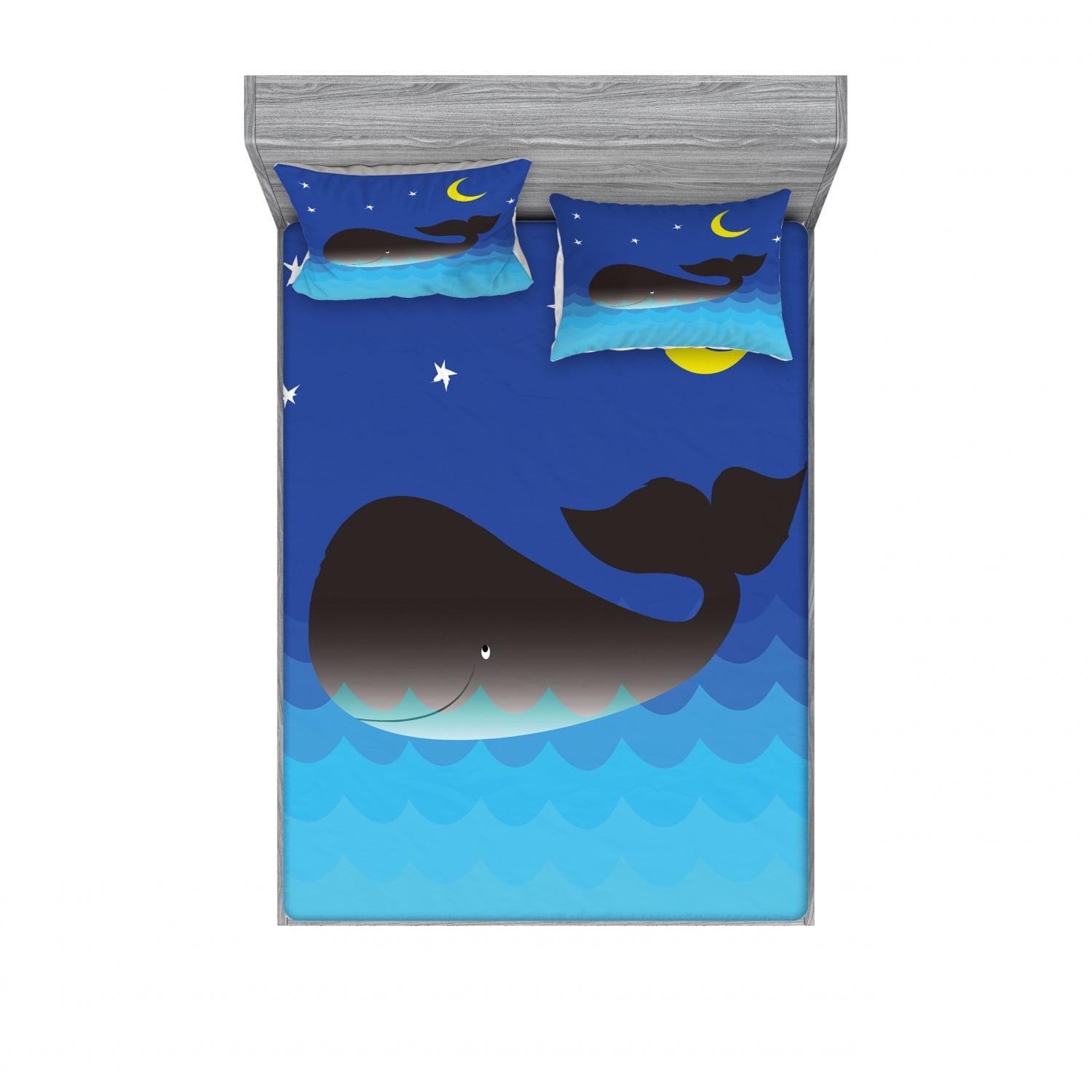 Whale Bedding Set with Sheet & Covers, Mammal in the Ocean Moon and