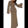thumbnail image 3 of Vestido de Invitada de Boda para Mujer, Larga, Ajustado, de Punto Acanalado, Maxivestido Formal de Otoño Caqui XL, 3 of 9