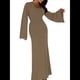 thumbnail image 3 of Vestido de Invitada de Boda para Mujer, Larga, Ajustado, de Punto Acanalado, Maxivestido Formal de Otoño Caqui M, 3 of 9