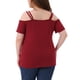 thumbnail image 3 of Blusa casual de verano para mujer Agnes Orinda, talla grande, con hombros descubiertos, corte en la parte superior, mangas cortas y diseño cruzado, 1X, roja, 3 of 6