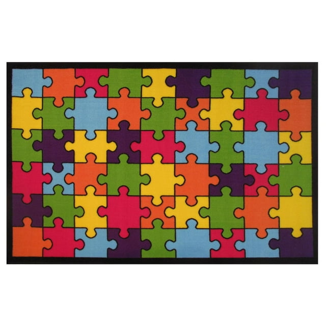 Fun Rugs Rectangle Multi-Colored Jigsaw Puzzle Nylon Kids Rug