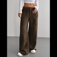 thumbnail image 4 of Pantalones Anchos de para Mujer, Rectos, con Botones y Cremallera Frontal, y Bolsillos Color Café L, 4 of 10