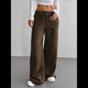 thumbnail image 4 of Pantalones Anchos de para Mujer, Rectos, con Botones y Cremallera Frontal, y Bolsillos Color Café S, 4 of 10