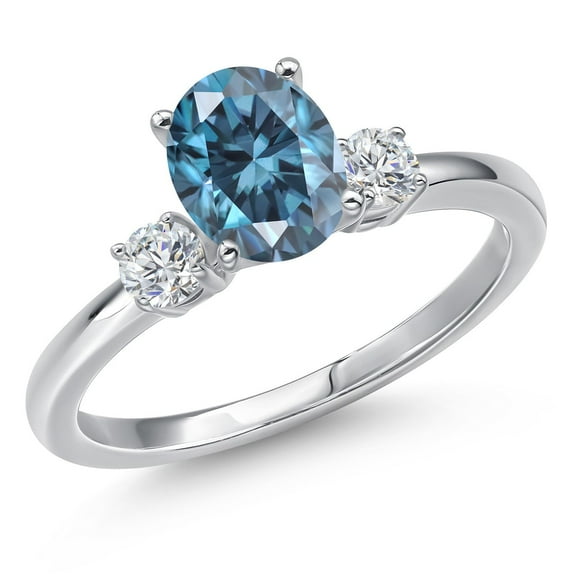 Gem Stone King 14K White Gold Persian Blue Moissanite and White Lab Grown Diamond Engagement Ring for Women | 1.58 Cttw | Oval 8X6MM | Gemstone Birthstone | Size 5