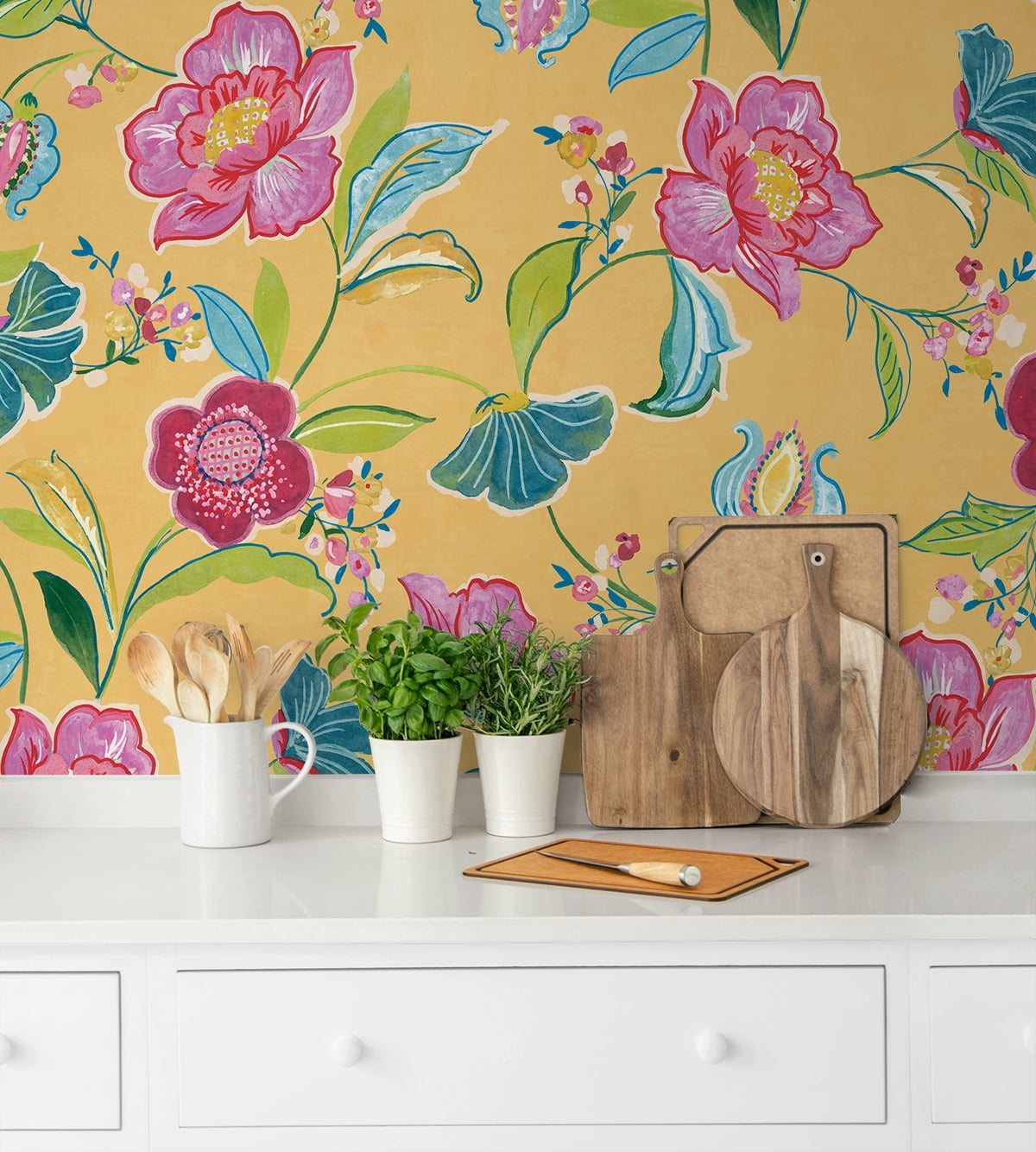 NextWall Cantaloupe Painterly Floral Peel and Stick Wallpaper