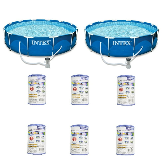 Intex Piscine Ronde à Cadre Métallique 12 Pieds x 30 Pouces (2 Pack) & Cartouche de Remplacement (6 Pack)