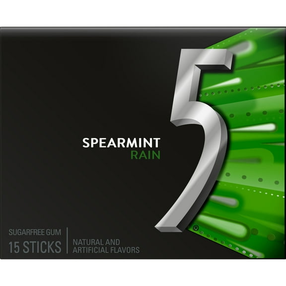 5 Gum Spearmint Rain Sugar Free Chewing Gum - 15 Count