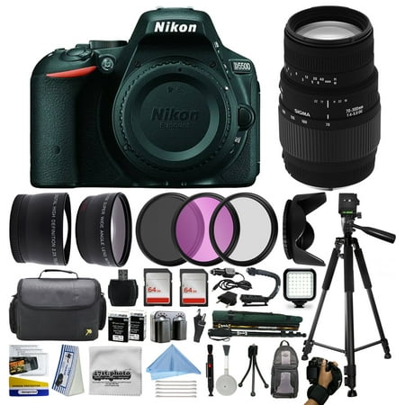Nikon D5500 DSLR Digital Camera (Body Only) + Sigma 70-300mm Lens + 128GB Memory + (2) Batteries + Charger + Video Light + Monopod + Backpack + Case + 3 Filters + Action Handle + Tripod + Wrist Strap